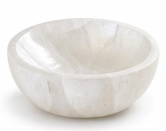 Natural Selenite Round Bowl, Crystal Charging & Cleansing Dish, Jewellery Holder, Ring Tray, Reiki Altar Decor, Crystal Lover Gift