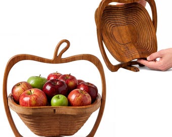 Foldable Wooden Fruit Basket, Collapsible Serving Tray, Fruit Bowl, Kitchen Counter Decor, Snack Basket, Housewarming Gift