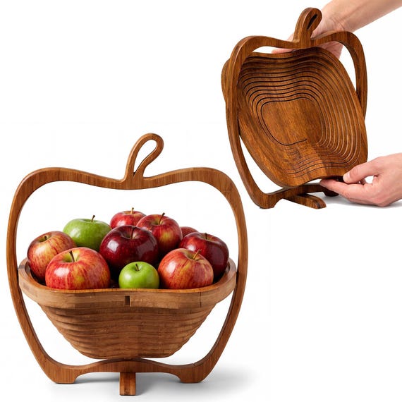 Faltbarer hölzerner Obstkorb, zusammenklappbares Serviertablett, Obstschale, Küchenthekendekor, Snackkorb, Einweihungspartygeschenk
