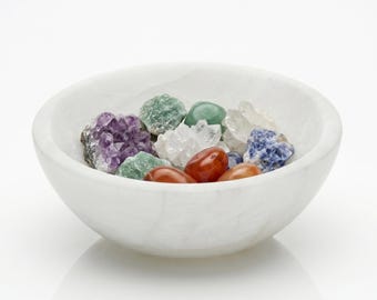 Selenite Bowl Round Shape-Natural Crystal Charging Dish for Healing, Meditation and Home Decore