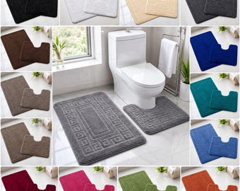 Non-Slip Bathroom Rug Set | Soft Absorbent Bath Mat, Pedestal Mat (50x80cm 50x40cm)