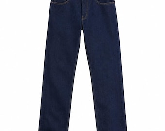 Men’s Premium Quality Jeans, Straight Leg Regular Fit Stretch Denim Trousers, Dark Blue Cotton Jeans, 5 Pocket Casual Workwear Pants