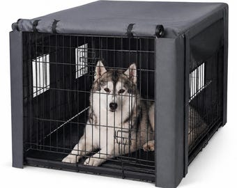 Dog Crate Cover 42 Inch, Waterproof Dog Cage Cover for Wire Crates, Breathable Blackout Kennel Cover with Mesh Window (Cover Only)