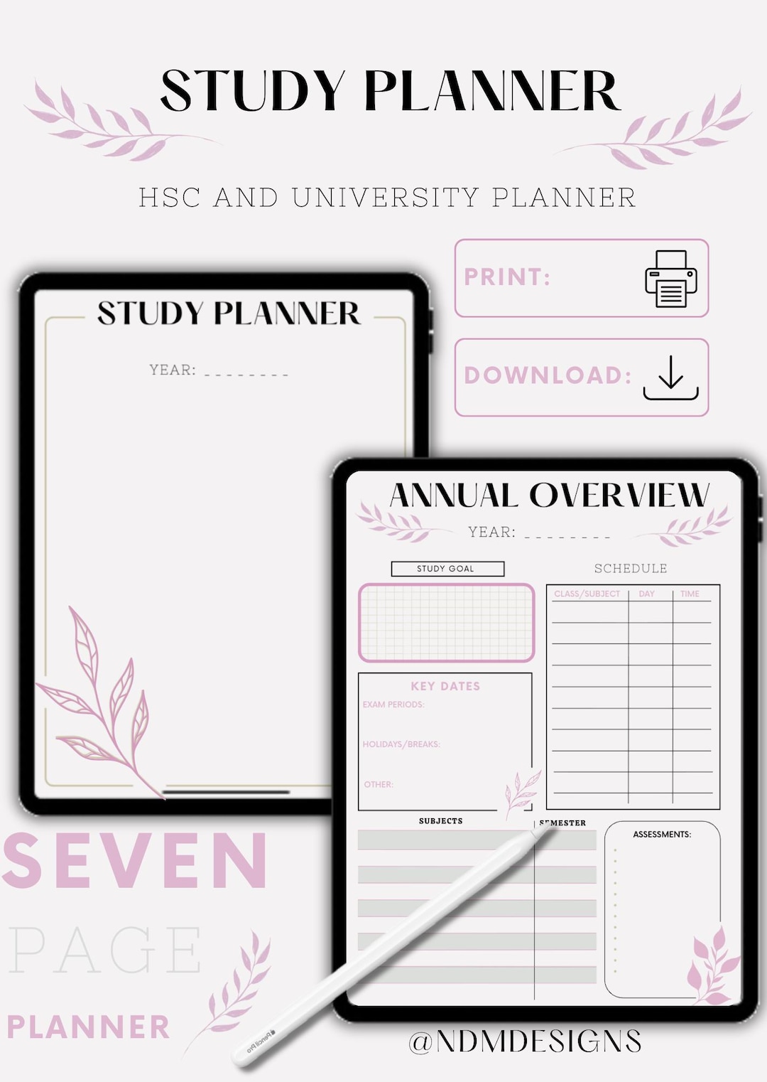 Pink Colour Digital & Printable Study Planner | Organise Notes ...