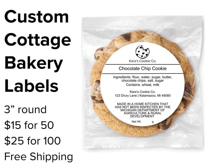 Custom Cottage Bakery Labels, 3” Round - Etsy
