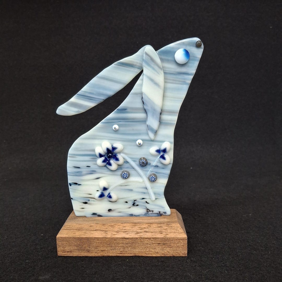 Fused Glass Rabit Gazing Bunny Rabbit Fused Art Glass on A Mahogany Base OOAK O'dare - Etsy