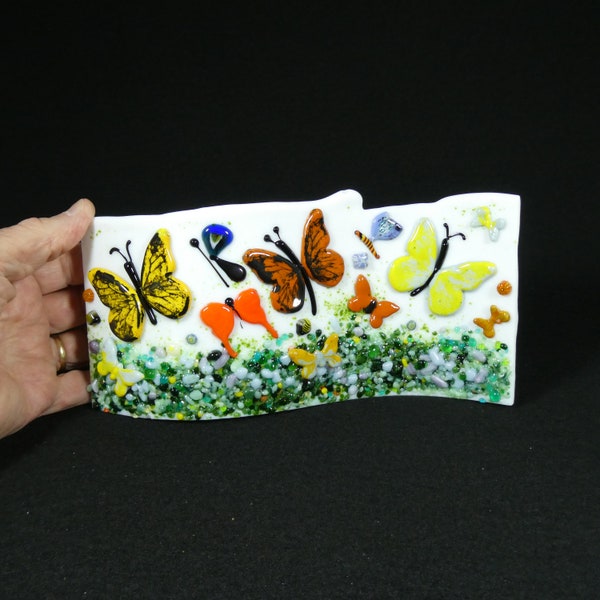 Fused Art Glass Serpentine Shape Butterfly Panel OOAK By O'Dare