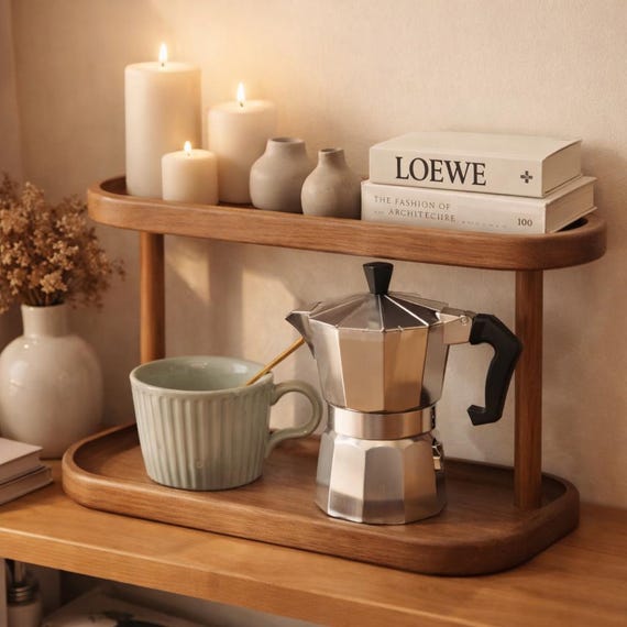 Wooden Two Tier Organizer Tray | Minimalist Countertop Storage