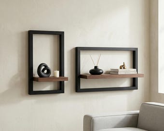 Juego de estantes flotantes de madera / Decoración moderna geométrica para pared
