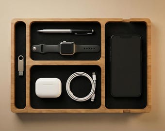 Wooden Desk Drawer Organizer Tray | Multi-Section Wood Storage Tray for Office