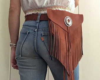Bolso bandolera de cadera de cuero con flecos - The Califia