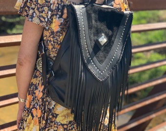 Faux Leather Fringed Moto Backpack Victoria Secrets Boho Moto Back Pack Faux Leather Fringe  main image 3