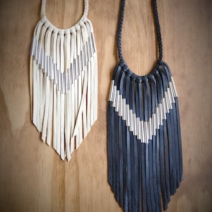 Chevron Leather Fringe Necklace