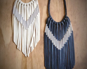 Chevron Leather Fringe Necklace