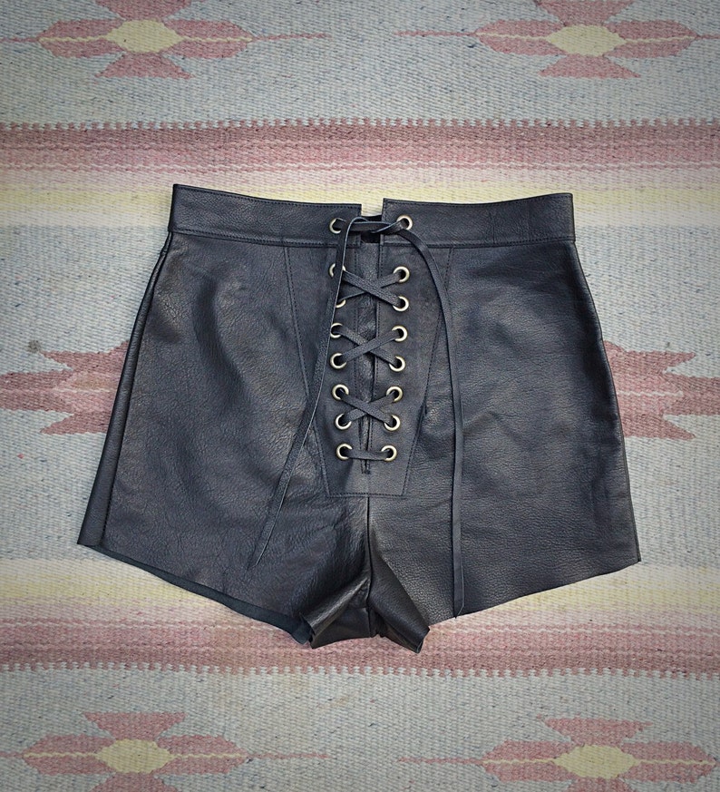 Black Leather Lace-up Shorts | Etsy