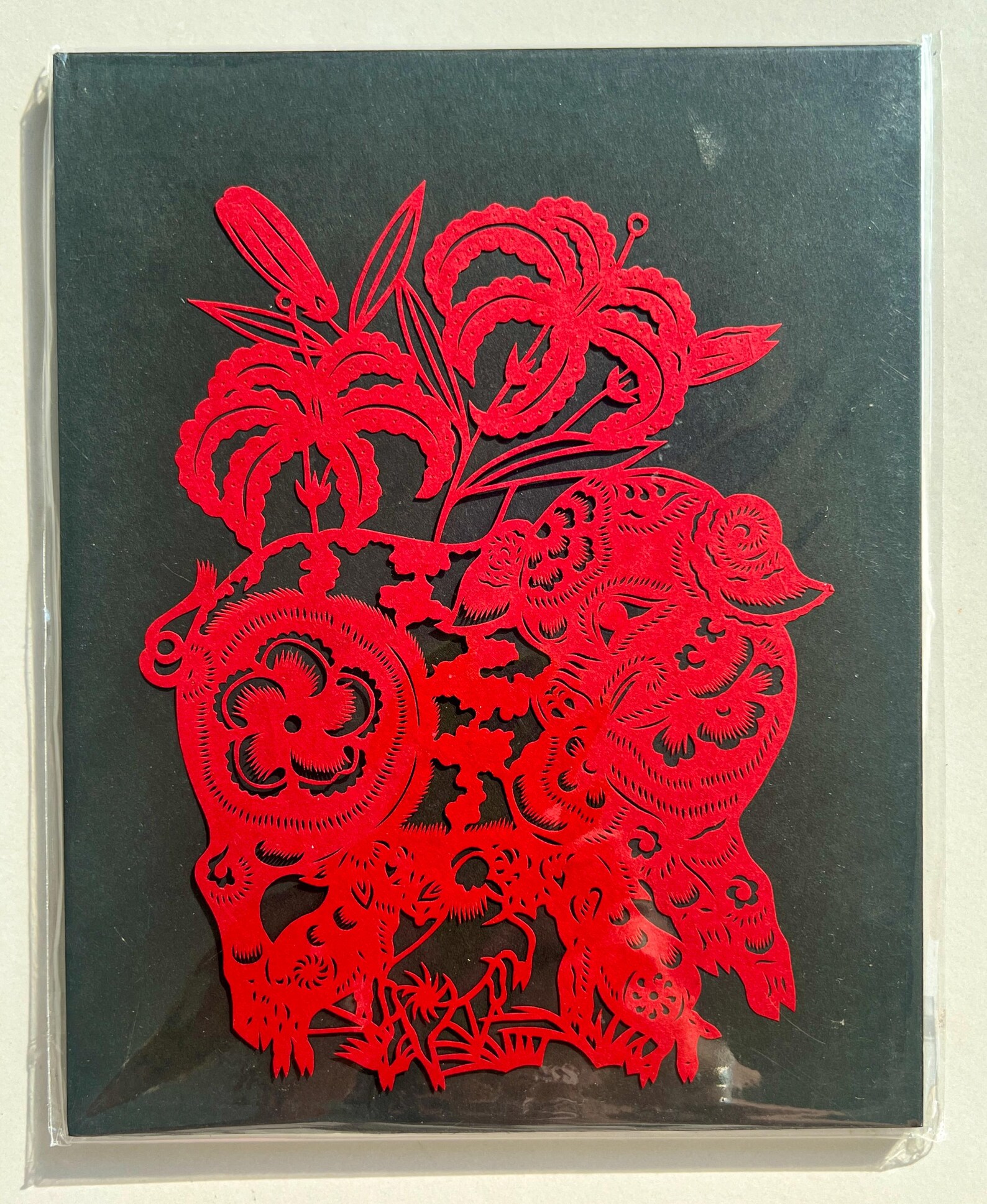 Traditional Chinese Handmade Paper Cutting "Chinese Zodiac - Pig" by Guiyan