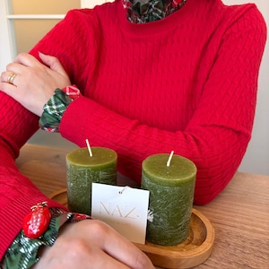 Abnehmbarer grüner Tartan-Kragen und Manschetten-Set – viktorianischer Kragen und Manschetten im Set – abnehmbares festliches Schicht-Accessoire – handgemachtes Geschenk