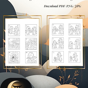 Könnte beinhalten: Lehrreiches druckbares Spiel mit Verhaltensgedächtnis mit Drako, entworfen für englischsprachige Vorschulkinder und Kindergartenkinder. Die Schwarz-Weiß-Illustrationen zeigen verschiedene Szenarien mit Drachen. Der Text "Download PDF/PNG/JPG" ist enthalten.