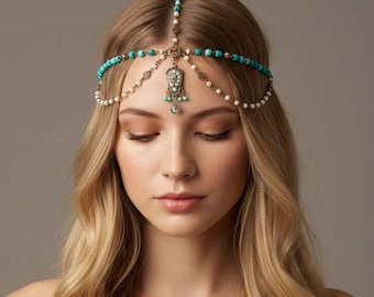 Wedding Forehead Headpiece,Boho bridal headpiece,Bridal Hair Chain,Valentines Gift,Gift for Her,Bridesmaid Gift,Wedding Headpiece Accessory