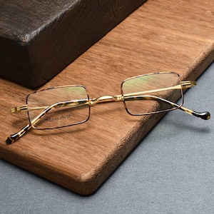 Vintage Rectangle Titanium Eyeglasses, Small Retro Optical Frame, Lightweight Japanese Glasses