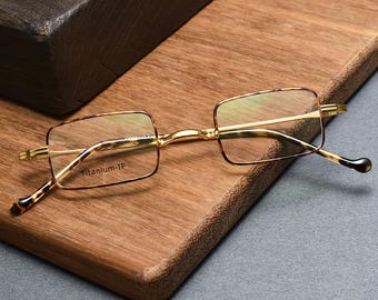 Vintage Rectangle Titanium Eyeglasses, Small Retro Optical Frame, Lightweight Japanese Glasses