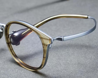 Retro ovale titanium bril, lichtgewicht rond optisch montuur, vintage unisex bril
