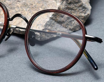 Rond acetaat titanium brilmontuur, retro unisex optische brillen voor heren en dames
