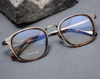 Vierkante ronde titanium brilmonturen, retro Japanse titanium brillen, lichtgewicht optisch montuur voor heren, brilmontuur met volledige rand