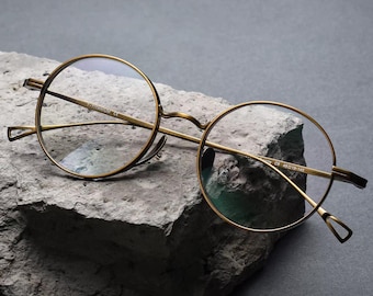 Retro ronde titanium bril, vintage gouden optisch frame, lichtgewicht retro uniseks bril, Japans optisch frame