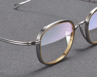 Zachte vierkante titanium brilmonturen, lichtgewicht minimalistische brillen, tweekleurig montuur, vintage optische bril mannen vrouwen 16
