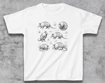 Armadillo Kids Vintage Engraved Wildlife Illustration Gildan Youth Heavy Cotton Graphic T-Shirt