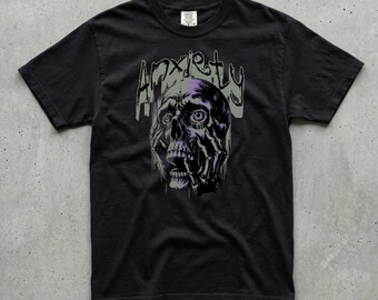 Anxiety Graphic Tee, Skull Gothic, Dark Academia Streetwear, Comfort Colors Shirt