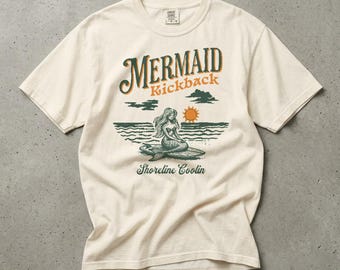 Coastal Mermaid Graphic Tee, Retro Surf, Beach Lover Gift, Comfort Colors T-Shirt