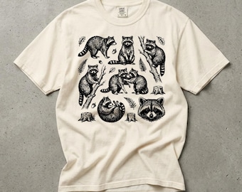 Raccoon Illustration T-Shirt, Vintage Forest Wildlife Graphic, Comfort Colors Unisex Tee