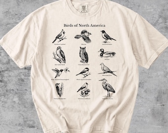 Birds of North America Graphic Tee, Vintage Natural History, Field Study, Comfort Colors Shirt