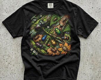 Beetle Collector Black T-Shirt, Retro Cottagecore Forest Bug Art Graphic, Comfort Colors Unisex Tee