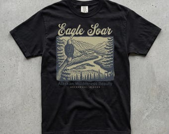 Bald Eagle Graphic Tee, Eagle Soar Alaska, Wilderness Landscape, Comfort Colors