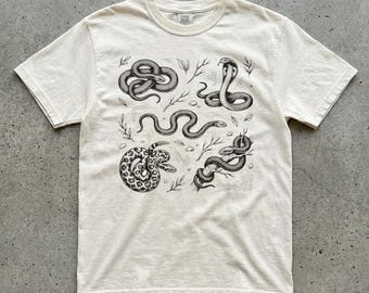 Snake Graphic Tee, Cottagecore Dark Academia Engraved Specimen, Comfort Colors Unisex Shirt