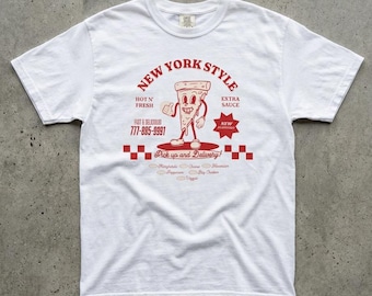 New York Pizza Graphic Tee, Retro Diner Mascot, Comfort Colors