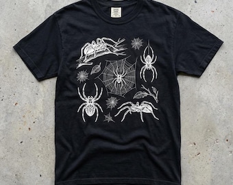 Spider Graphic Tee, Goblincore Engraved Dark Academia Web, Comfort Colors T-Shirt