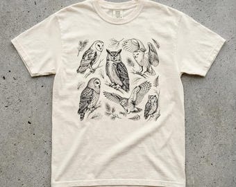 Owl Vintage T-Shirt, Forest Wildlife Bird Illustration Graphic, Comfort Colors Unisex Tee