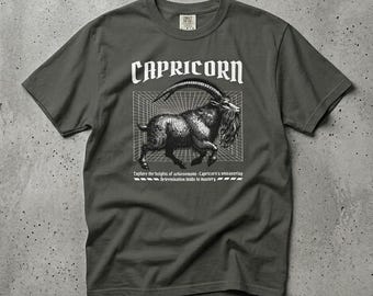 Capricorn Zodiac Graphic T-Shirt, Dark Academia, Engraved Goat, Comfort Colors Unisex Tee