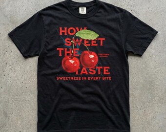 How Sweet The Taste T-Shirt, Cherry Vintage Fruit Graphic, Unisex Comfort Colors Tee
