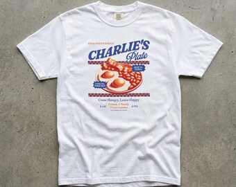 Charlie's Plate Graphic Tee, England Famous Breakfast, Retro London Diner, Eggs Beans Bacon, Comfort Colors Unisex Cotton T-Shirt