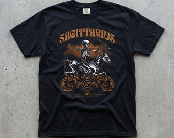 Sagittarius Zodiac T-Shirt, Skeleton Centaur Archer Gothic Astrology Graphic, Comfort Colors Unisex Tee