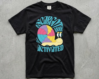 Escargot Mode Activated Graphic Tee, Rainbow Snail Groovy Retro Design, Cottagecore Goblincore Humor Style, Comfort Colors Unisex T-Shirt