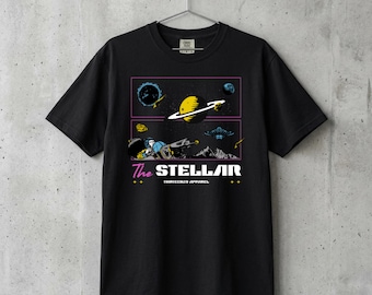 The Stellar Graphic T-Shirt, Retro Sci-Fi Comic Panel, Space Astronaut Galaxy Print, Comfort Colors Unisex Cotton Tee