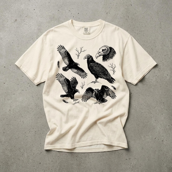 Vulture T-Shirt, Vintage Wildlife Illustration, Bird of Prey Graphic, Comfort Colors Unisex Tee
