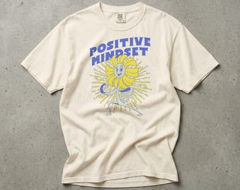 Positive Mindset Graphic Tee, Retro Groovy Dancing Sun Sunflower Character, Positive Aesthetic Style, Comfort Colors
