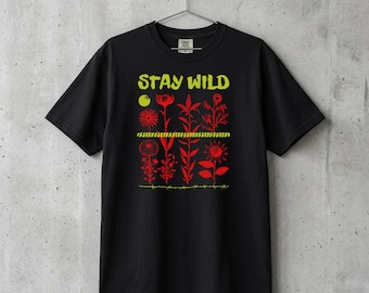 Stay Wild Floral Graphic Tee, Botanical Dark Goblincore, Comfort Colors